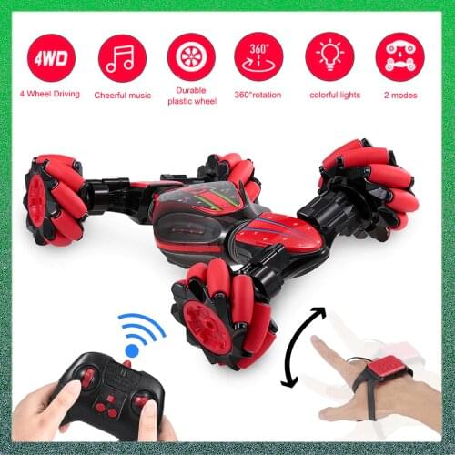 4WD Double Side Stunt Car Gesture Sensor Watch Control Drift RC Car Light Music Remote Control Transformer Cars Toy for Kids