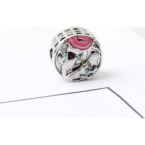 5PCS HTevak Plated My Precious Love Enamel Elephant With Baby Round Bead Charm Fit Fashion Bracelets Bangles Jewelry Accessories