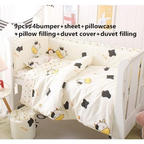 6/9PCS Lovely Cow Cartoon cotton baby bedding bumper Cushion Safety Protector child bedding blanket cercado bebe