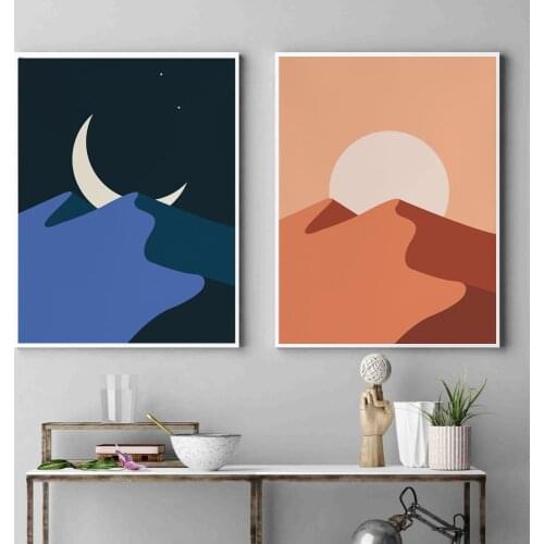 Boho Simple Moon Sun Poster Natural Canvas Painting Minimalist Art Print Decorative Wall Picture For Living Room Home Décor