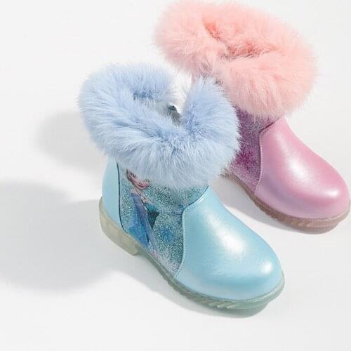 Disney childrens cartoon frozen princess girl thickened and velvet warm cotton boots cotton shoes leather boots snow boots