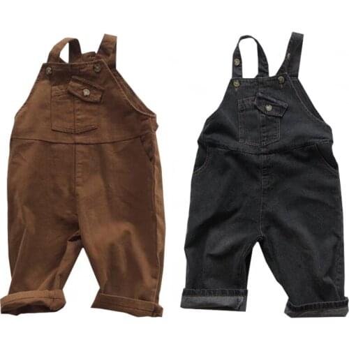 Korean Style Spring Autumn Baby Boys Girls Cowboy Pants Kids Casual Retro Fashion Trousers Denim Pocket Jumpsuit Overall