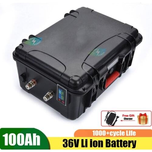 36V 60Ah 80Ah 100Ah lithium ion battery pack rechargeable for 80lbs 105lbs fishing boat trolling motor fishing+10A Charger