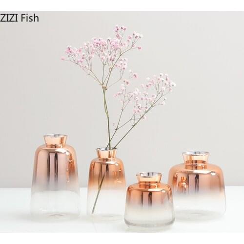 European Gradient Golden Glass Small Vase Decoration Creative Single Vase Hydroponic Flower Arrangement Cute Little Fresh Decor