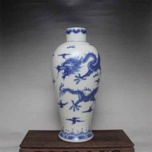 9 Antique QingDynasty porcelain vase,blue & white dragon bottle 6,Hand-painted crafts,Decoration,Collection&Adornment