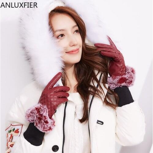 H10068 Women Warm Gloves Winter High Quality Fashion Touch Screen Mittens Female PU Leather Windproof Thick Thermal Hand Muff
