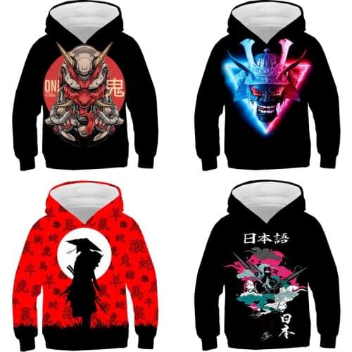 Japanese Samurai Warrior Design 3D Hoodie Fashion Harajuku Ninja Print Top Children Plus Size Japan Style Kanji Ghost Streetwear