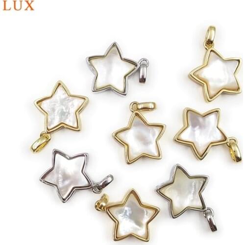 3pcs Cute Little Star Shape Natural Shell Jewelry Gold Silver Plated Gemstone Pendants Finding For Necklace Making womens Gift