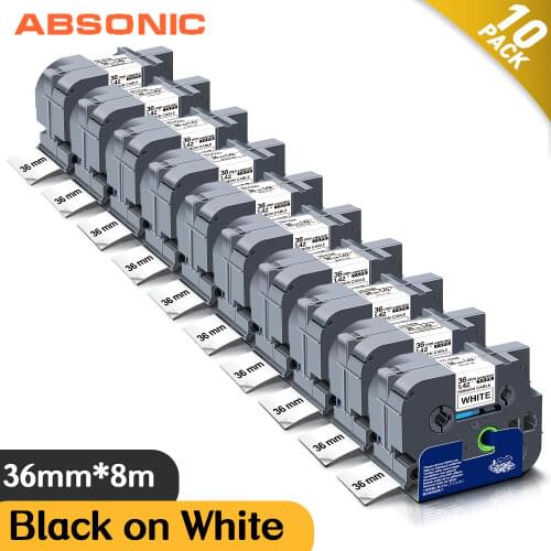 Absonic 36mm tze FX261 Industrial Flexible Ribbon Black on White Compatible for Brother Label Tape for Cable Wire TZe FX261