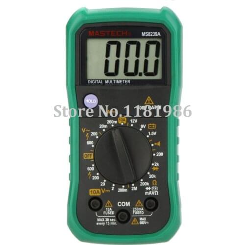 MASTECH MS8239A Mini Digital Multimeter DMM AC/DC Voltmeter DC Ammeter Ohmmeter w/ Battery Current Resistance Tester
