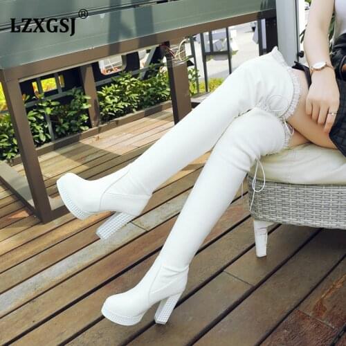 Sweet White Long Boots Female 2021 New High Heels Over The Knee Women Boots Lace-up Thigh High Boots Ladies Fashion Shoes