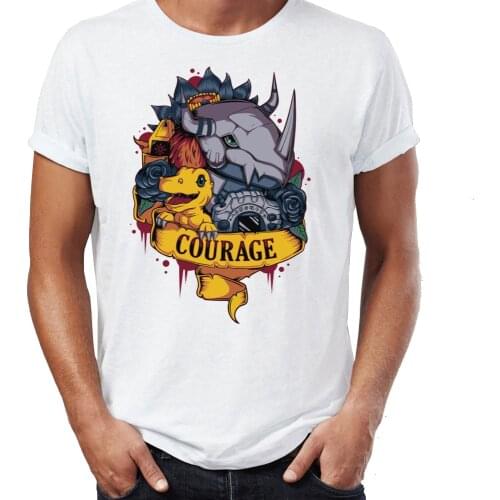 Mens T Shirt Digimon Gremon Agumon Courage Friendship Awesome Artwork Drawing Printed Tee