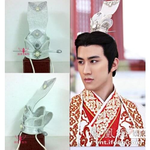 TV Play Legend of Chinese Empress Wu Mei Niang Emperor Silver Hair Tiaras Cosplay Mens Hair Piece