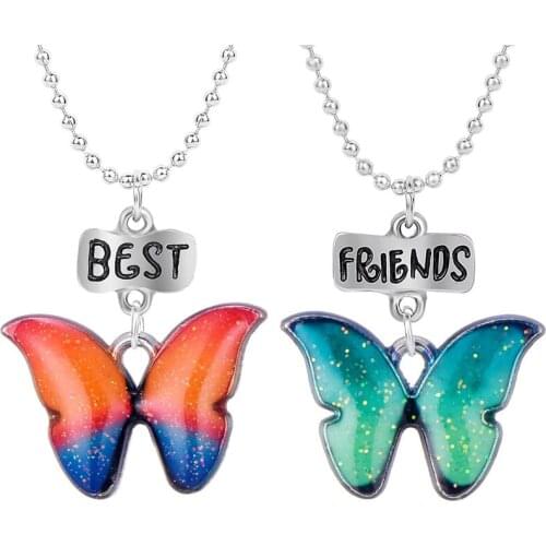 MIQIAO Best Friend Color Butterfly Pendant Chains Necklace Set for Childrens Kids Women Girls Men Friends Gift Kpop Collares