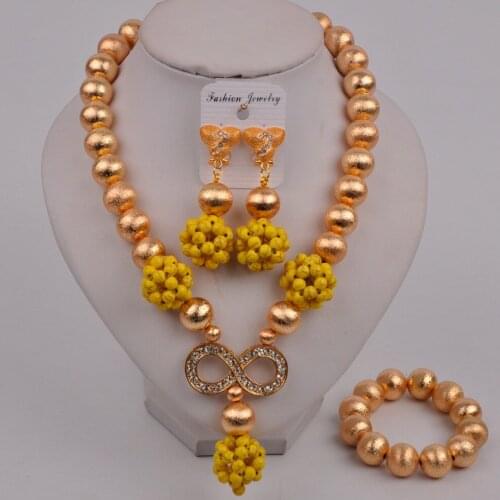 Nigerian Dubai Gold Yellow Jewelry Set African Wedding Beads Bridal Wedding Party Jewelry Sets 44-T-04