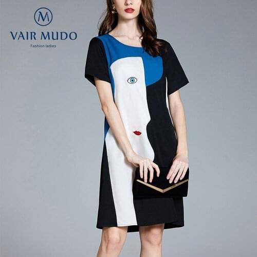 2021 Summer New Product Fashion Loose Womens Dress Short-Sleeved Round Neck Design Embroidery Dress Color Women Elegant Y-263