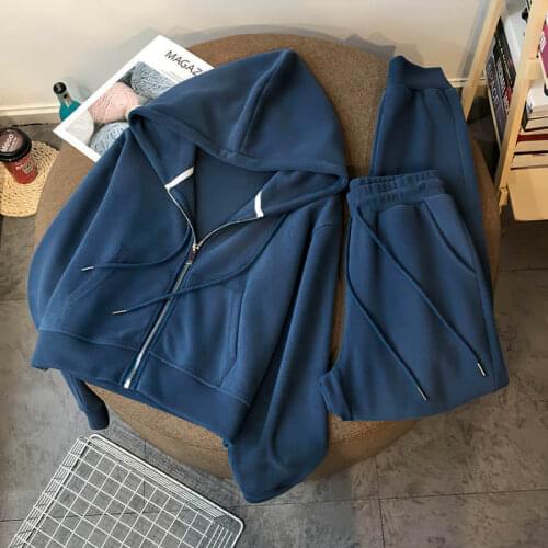 New Autumn Spring Casual Women Hoodies Pants Suits Zip-Up Sweatshirt Loose Long Sleeve Solid Tops Womens Pullovers Pants Sets