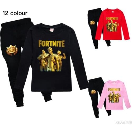 Fortnites New childrens suit cotton boys and girls long sleeve T shirt + pants sports suit