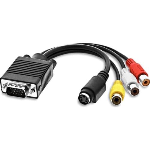 New VGA to S-Video 3 RCA Composite AV TV Out Adapter Converter Cable for PC Laptop
