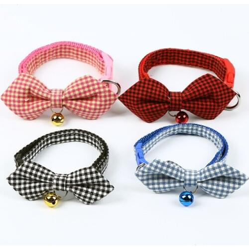 144 pcs/lot Plaid Dog Collar With Bowtie Puppy Adjustable Bowknot Collars For Small Medium Dogs Cats Gift