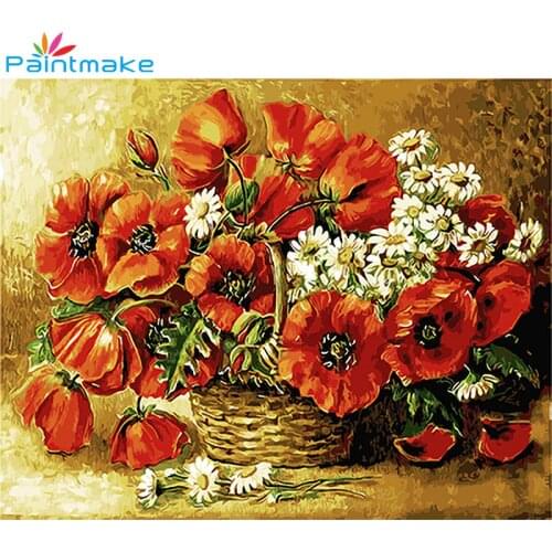 PAINTMAKE Red Flower DIY Painting By Numbers Frameless Daisy Oil Hand Painted on Canvas Home Art Decoration Paintings 40*50cm