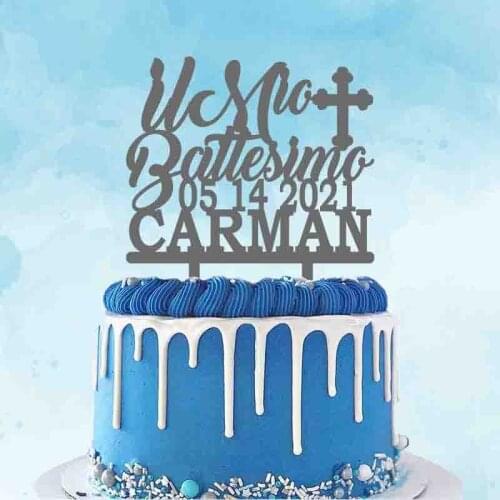 Customized Name Date Italian Il Mio Battesimo Acrylic Cake Topper For Kids First Holy Communion Party Cake Decoration Topper