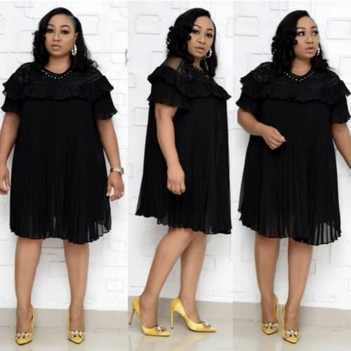 Pearls Pleated African Dress for Women Summer Chiffon Loose Dresses Ankara Dashiki Ladies African Clothes Robe Africaine Femme