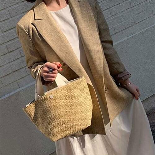 Casual Beach Holiday Style Straw Handbag Large Capacity Solid Color Wild Woven Top-Handle Tote Bags for Women Ladies