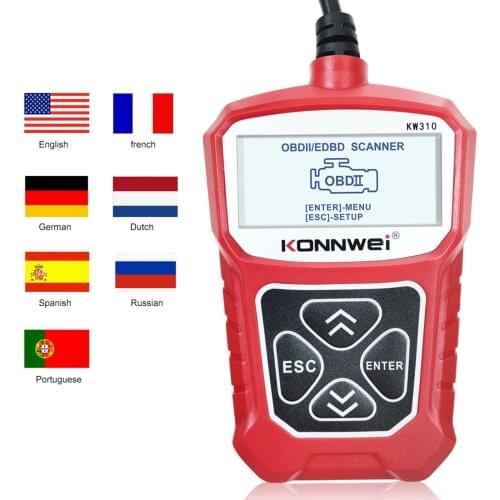 Plug and Play Code Reader, KONNWEI KW310 Car OBD2 Scanner, HD LCD Display Screen, Red