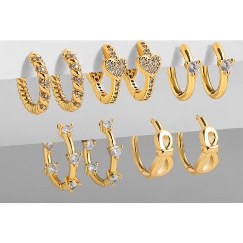 New Design Zircon CZ Heart Ear Hoops Gold Color Circle Small Huggie Earrings for Women Twist Ear Buckle Fashion Jewelry 2021
