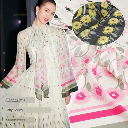 145 *100cm2020 Spring and Summer Best-Selling Chiffon Fabric Advanced Digital Printing Pink Chrysanthemum Fashion Sewing Textile