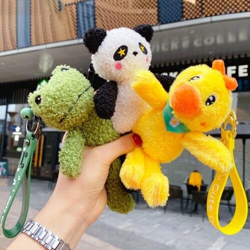 Cute cartoon plush animal toy key chain personality simple bag panda duck frog pendant couple accessories creative gift