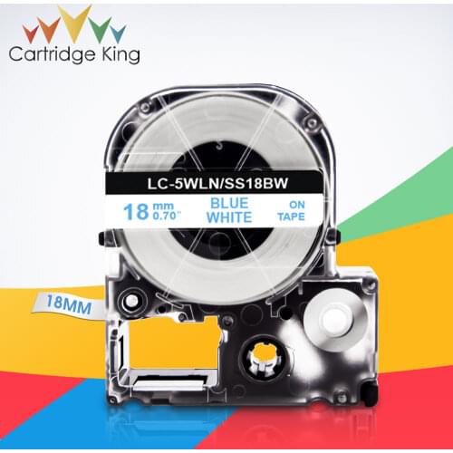 Blue on White SS18BW LC-5WLN 3/4"(18mm) Label Tape for Epson King Jim LW-C410 LW-400 LW-400L Tepra Pro SR210 SR220 Label Maker