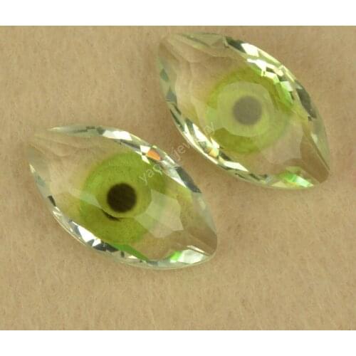 Sale 10x18mm Marquise Shape Cut Yellow Green Evil Eye Pattern Glass Stone Loose Synthetic Gems Beads For Jewelry Ring Surface