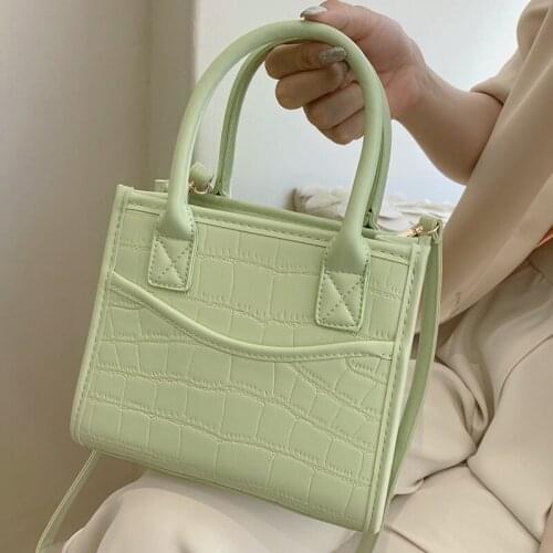 Stone Pattern PU Leather Crossbody Bags for Women Small Shoulder Handbags Designer Brand Trend Ladies Tote Bags Purse Green