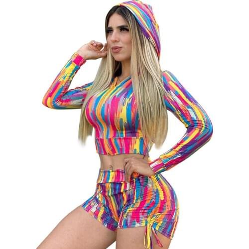 Tie Dye Striped Print Two Piece Set Tracksuit Women Sports Suit Shorts Matching Sets Bodycon Holiday Club Outfits Jogging Femme