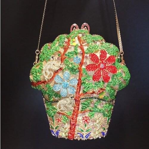 High Quality Red/Blue Diamond Clutch Luxury Women’s Tree Floral Crystal Evening Clutches Handbag Female Mini ShoulderMinaudiere