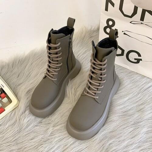 2021 Autumn Winter Boots Women Gothic Platform Boots Gray Black Lace-up Martin Boots Female Ankle Boots Zapatos De Mujer Zapatos
