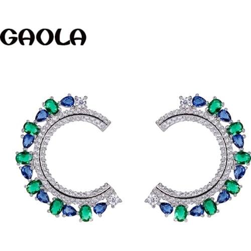 GAOLA Cute Green Stone Blue Cubic Zircon Geometric Stud Earring For Women Christmas Gift GLE7158Y