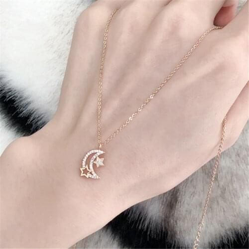 Fashion Link Chain Choker Necklaces For Women Girls 925 Silver Star Moon Pendants Statement Jewelry dz608