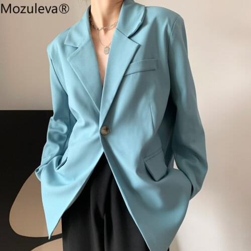 Mozuleva New Single Button Solid Blazer Jacket for Women Stylish Chic Loose Female 2021 Summer Outwear Ladies Long Sleeve Jacket
