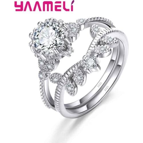 Fashion Elegant Anniversary Rings Set For Lady Cubic Zircon 925 Sterling Silver Wedding Engagement Ring Jewelry