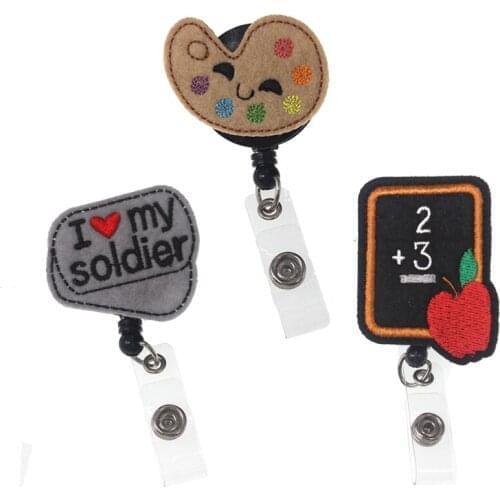 1pcs free shipping Felty Paint Palette Soldier Math Retractable Badge Holder School Teacher Military ID Badge Holder for School