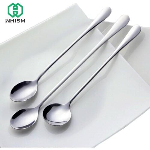 1PC Stainless Steel Long Handle Spoon 190/195/230mm Stirring Spoon Coffee Drink Dessert Tea Soup for Picnic Kitchen Accessories
