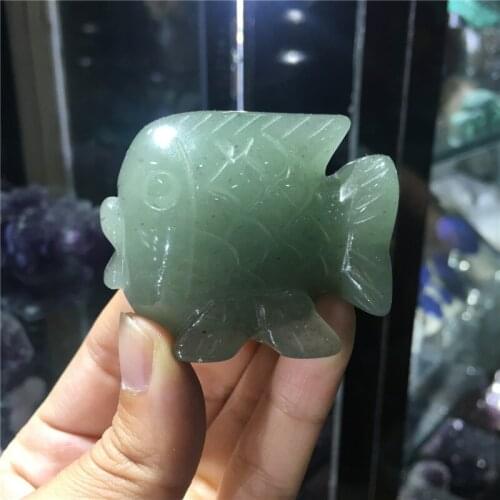 1pcs natural stones and minerals green aventurine hand carving fish figurine as gifts for home decoration wholesale
