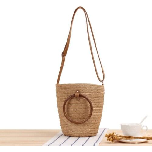 26x22CM The New Cylinder Hand-carrying And Messenger Dual Purpose Straw Bag Summer Vacation Woven Bag Bucket Casual Bag a7136