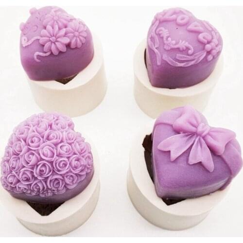 3D Silicone Soap Mold Heart Love Rose Flower Chocolate Mould Candle Polymer Clay Molds Crafts DIY Forms For Soap Base Tool Mold