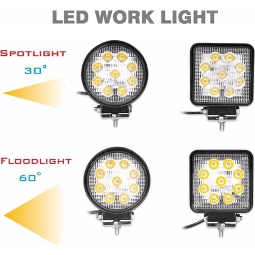 4inch 27W Circle Square LED Work Light Bar Roof Bumper Rear Vehicle 12V 24V SUV 4X4 offroad Car boat Truck ATV Tractor Auto Led