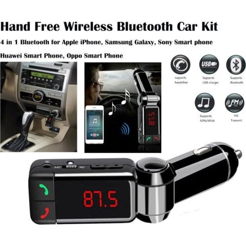 4 In 1 Bluetooth Car Kit Hands Free LED Digital Display FM Transmitter Charger For Car USB Music Player For IOS/Android