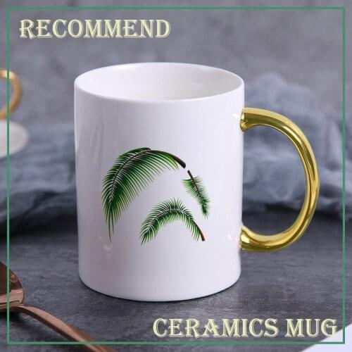 400ml Creative ceramic Mug Breakfast Coffe Cup Household Couple Water Cup Green leaves Pattern friends mug Drinkware KTZW-024